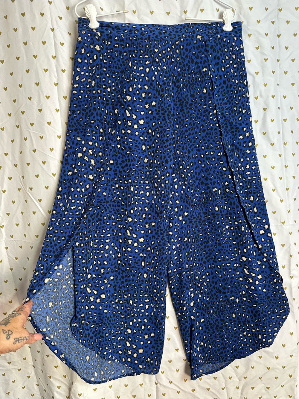 Blue Animal Print Wide-Leg Culotte Pants palazzo pants NWOT Light Flowy